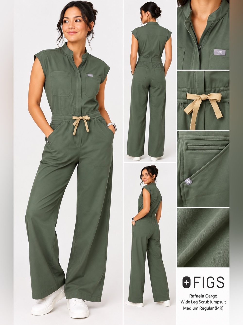 FIGS Rafaela Cargo Wide Leg Scrub Jumpsuit Green M Regular NWT